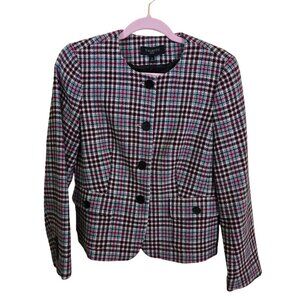 Talbots NWT Green Red Black White Plaid 4 Button Flap Pocket Wool Blend Blazer S